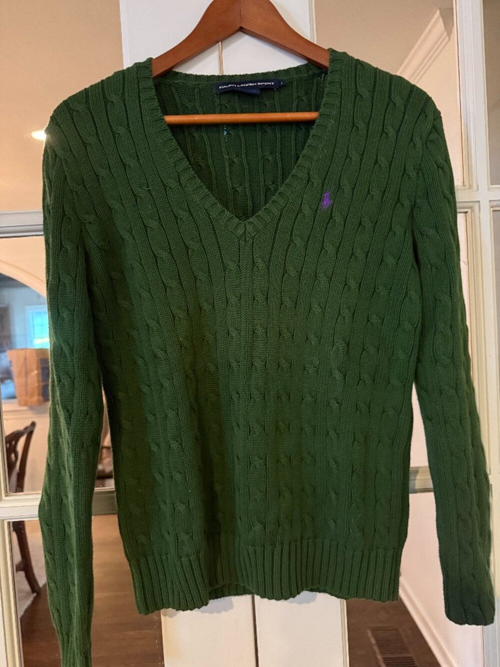 Ralph Lauren green cable knit v-neck sweater